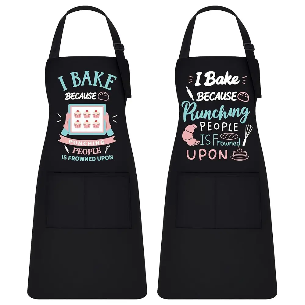 

2 Pack Funny Baking Aprons for Women Men – Kitchen Cooking Aprons with Pockets, Birthday Mothers Day Baking Gifts for Baker,