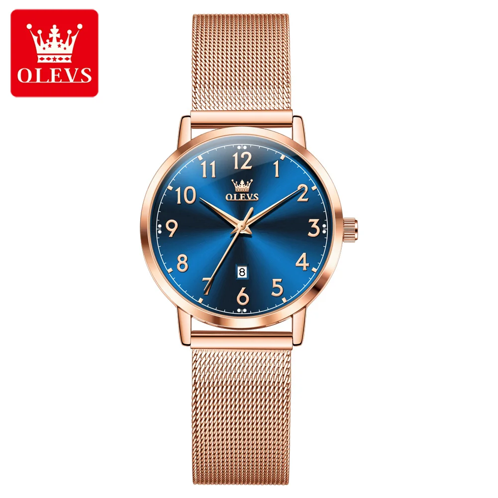 

OLEVS 5653 Кварцевые часы для женщин с цифровым циферблатом, простые элегантные розовые золотые стальные ремешки с календарем, водонепроницаемые женские наручные часы для платья
