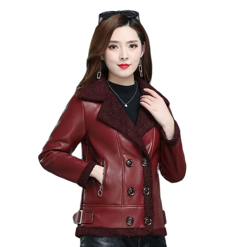 Fashionable Short Leather Coat Winter  New women's Clothing Loose Fit Thin Autumn Winter Fleece Women's Fur One Body Warm  Coat