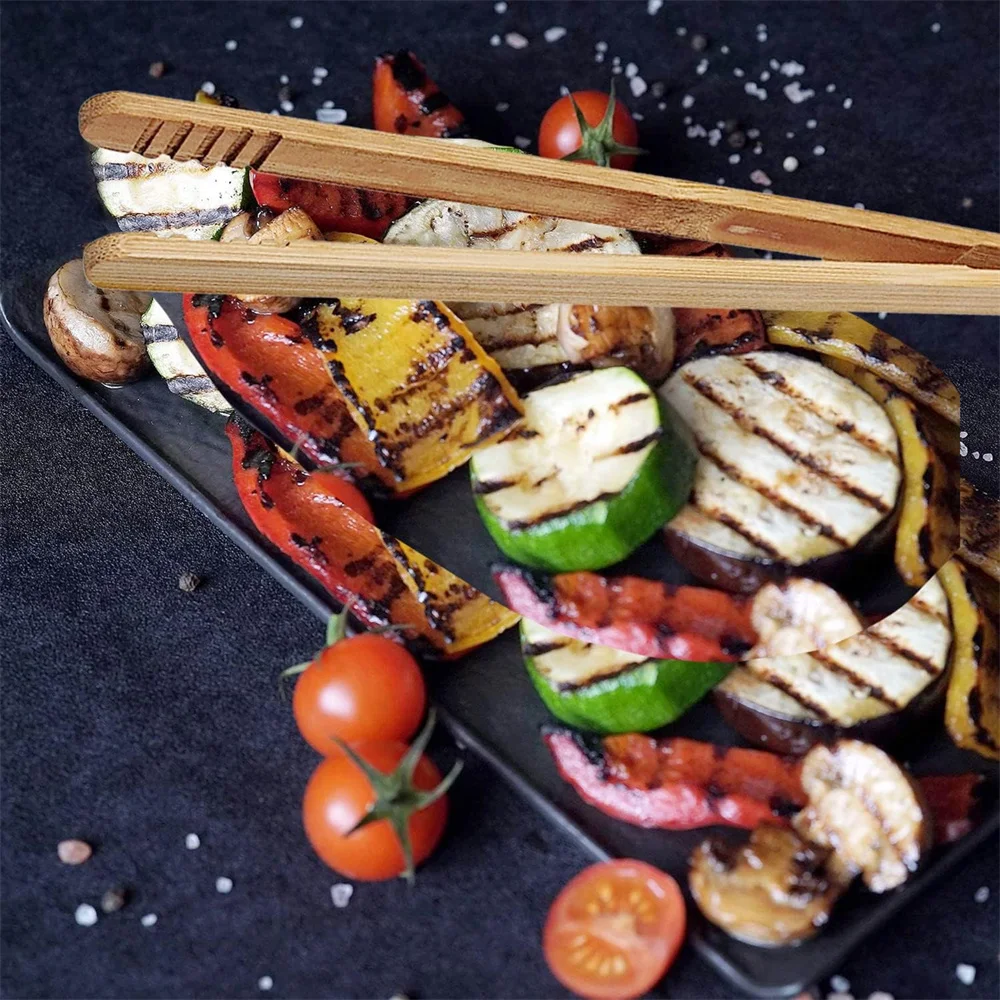 12pcs High-Quality Bamboo Tongs, 7-Inch - Sturdy & Durable for Serving Toast, Cheese, Fruits, Salad | Lightweight, Easy Grip - Image 4