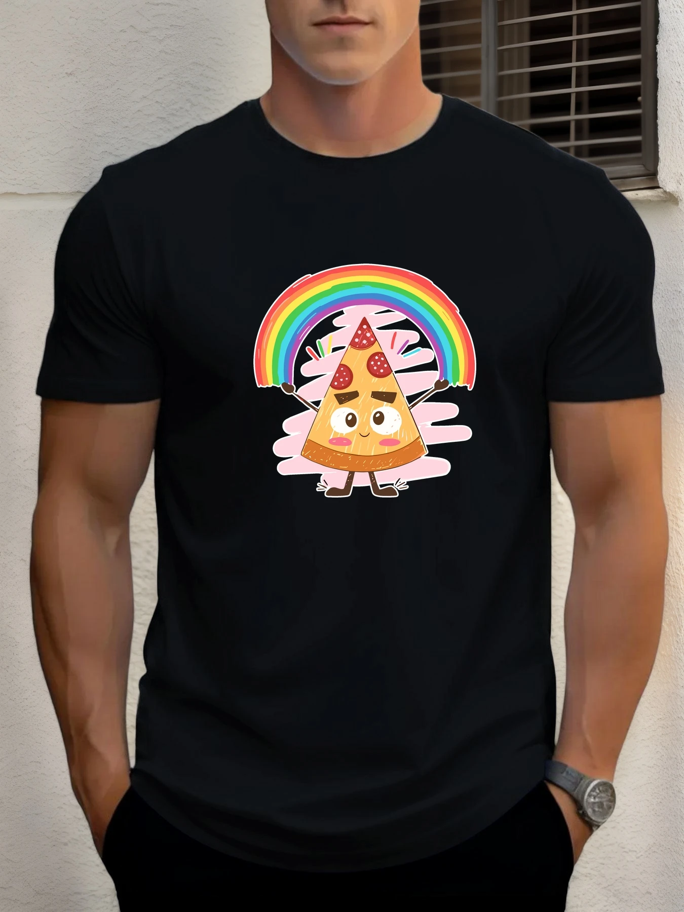 

T Shirts For Men Pizza 100% Cotton Graphic Printing Summer Round Neck T-Shirt Casual Breathable Street Style Daily Top