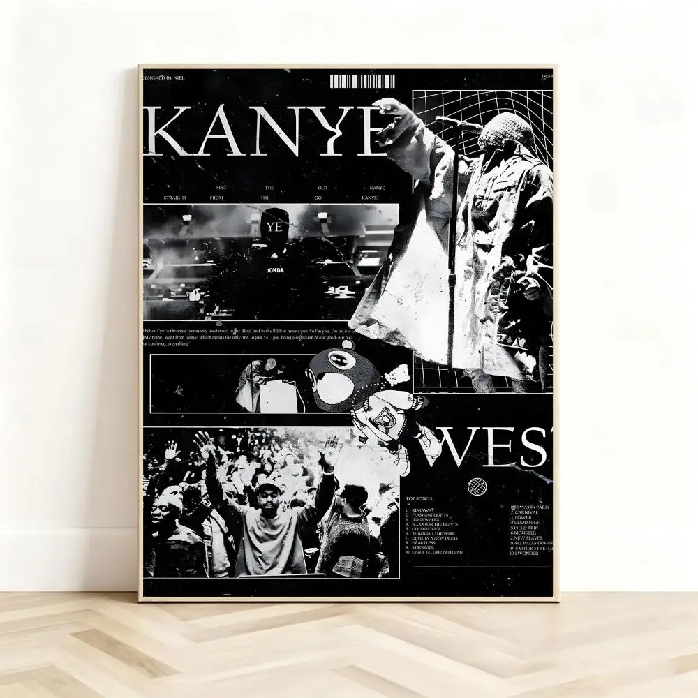 Hip-Hop Singer K-Kanye West Poster Classic Self-Adhesive PP Wall Sticker for Living Room Bar Decor Gift