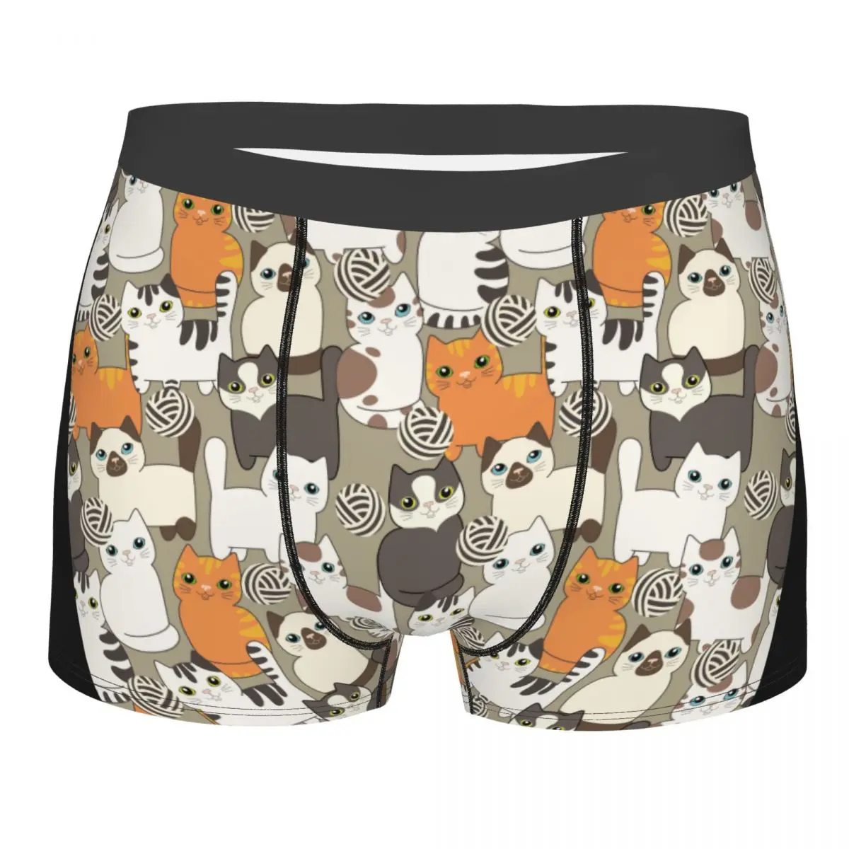 Man Funny Cartoon Cats Boxer Shorts Panties Soft Underwear Beige Siamese Cat Homme Novelty S-XXL Underpants