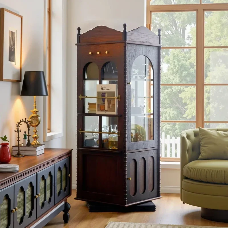 

French modern solid wood pine rotating bookcase