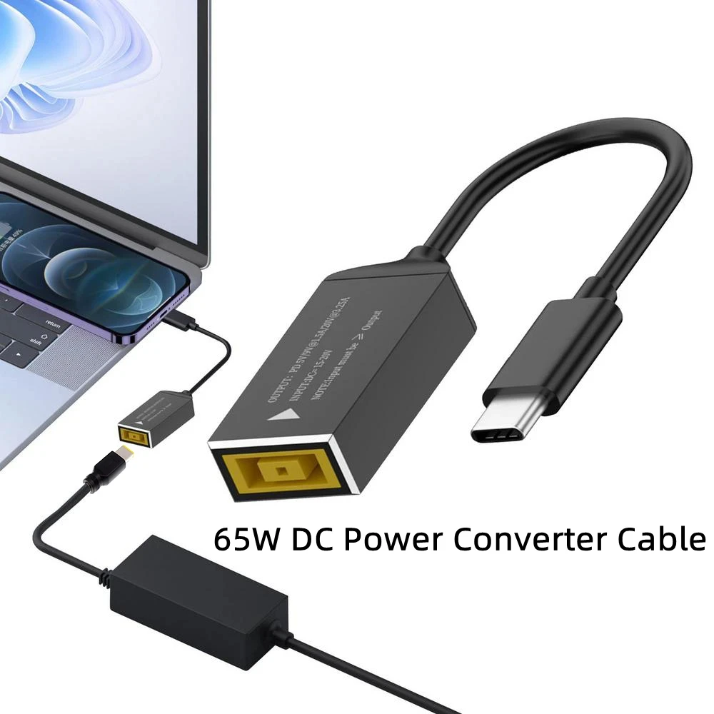 Kabel konwerter USB C do szybkiego ładowania 65W 100W 140W do ładowarki laptopa Lenovo, gniazdo DC z wtyczką kwadratową do adaptera PD Type-C 5V/9V/20V — zdjęcie produktu 2