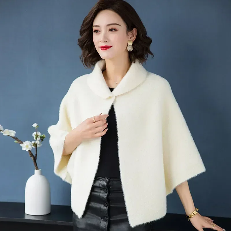 Mexican Style Solid Color Sweater Spring Cloak Knit Basic Autumn Ladies Tops Poncho Coat Ovesize Mujer Women Shawl Capes