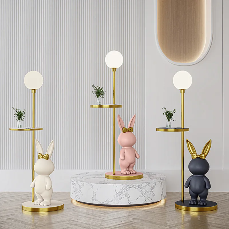 

Modern Floor Lamp Nordic Standing Lamp with Round Table Art Decor Resin Floor Light for Children's Room Bedroom Study Night Lamp