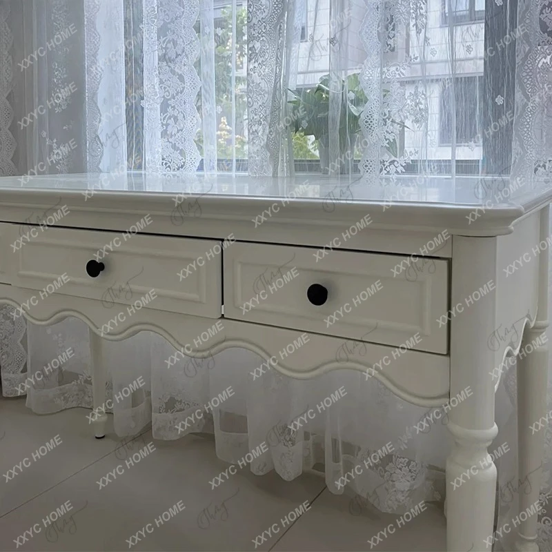 LXStudy computer table and chair combination wavy white solid wood cream wind bedroom writing desk can be customized