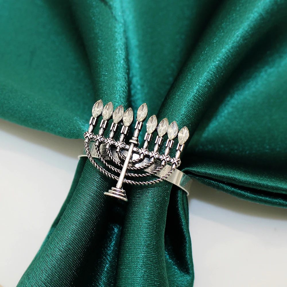 6Pcs Hanukkah Napkin Rings Silver Chanukah Menorah Napkin Holder for Hanukkah Holiday Dinner Party Wedding Table Setting Decor