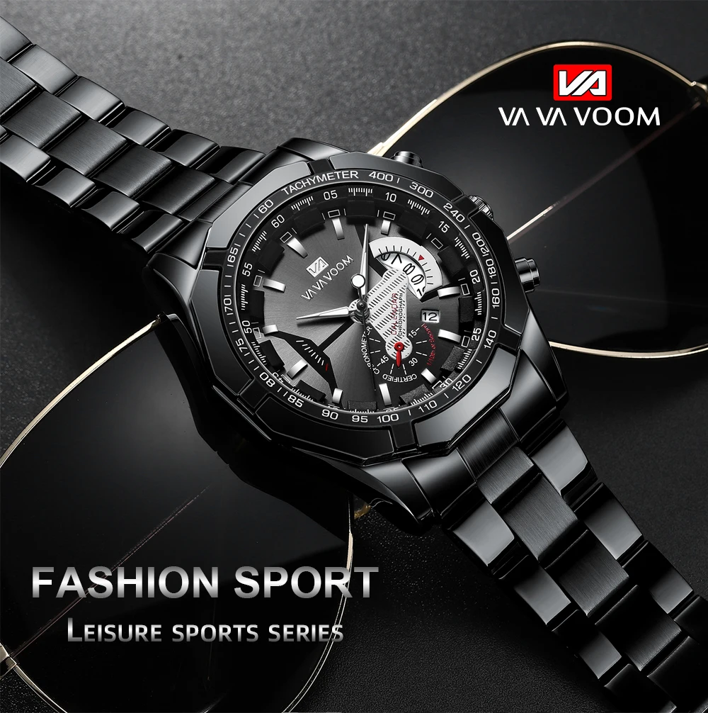 VA VA VOOM Relogio Masculino Watch Men Square Mens Watches Top Brand Luxury Golden Quartz Stainless Steel Waterproof Wrist Watch