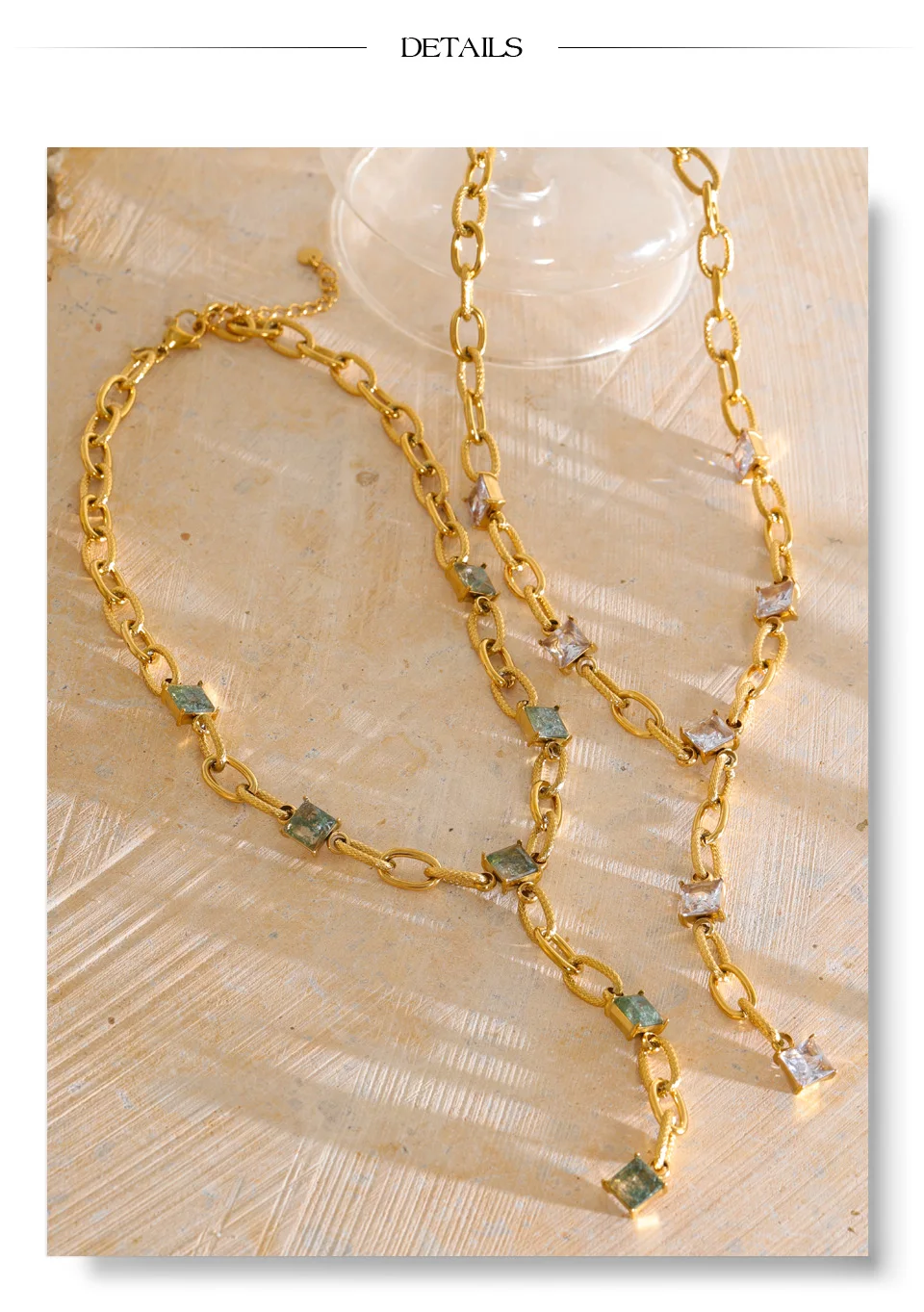 Yhpup Neue Edelstahl-Halskette mit Zirkonia-Glas-Quadrat-Y-Kette, modischer, glamouröser, esthetischer Abschlussball-Schmuck – Detail 8