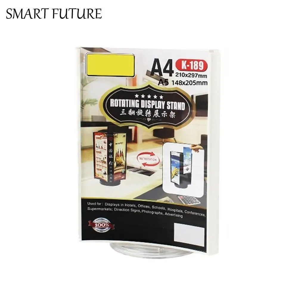 

Three-Sided Acrylic Revolving Table Card A4/A5 Transparent Menu Display Stand Arc Surface Protective Vertical Price Tag Rack