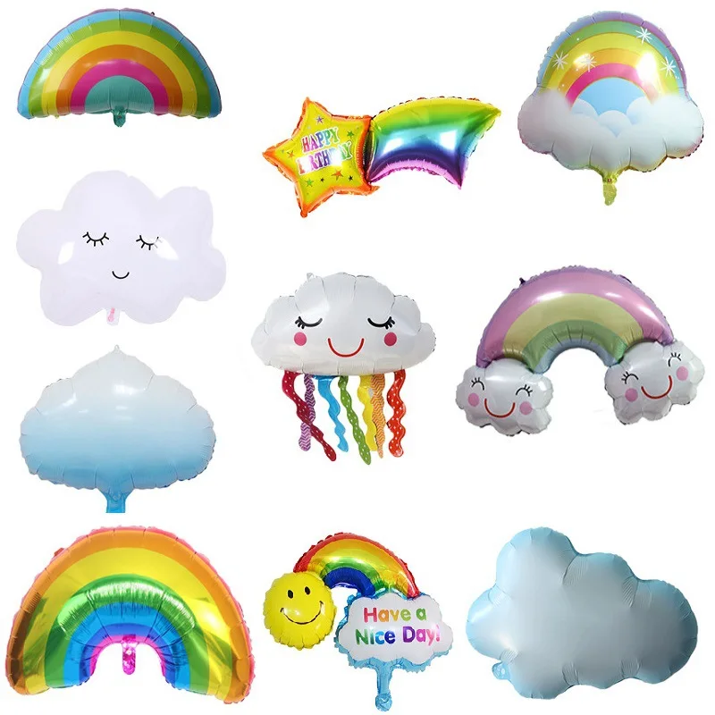 ใหม่พู่สีขาว Cloud Rainbow Bridge อลูมิเนียมฟอยล์บอลลูนขายส่งการ์ตูนยิ้ม Face น่ารัก Cloud Meteor Party ตกแต่ง