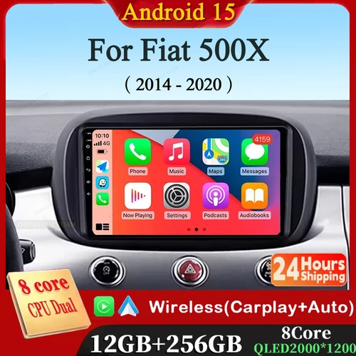 Imagen 1 del producto Radio de coche Android 15 para Fiat 500X 2014-2020, reproductor de navegador Bluetooth estéreo Multimedia, GPS inalámbrico 4G, pantalla táctil CarPlay