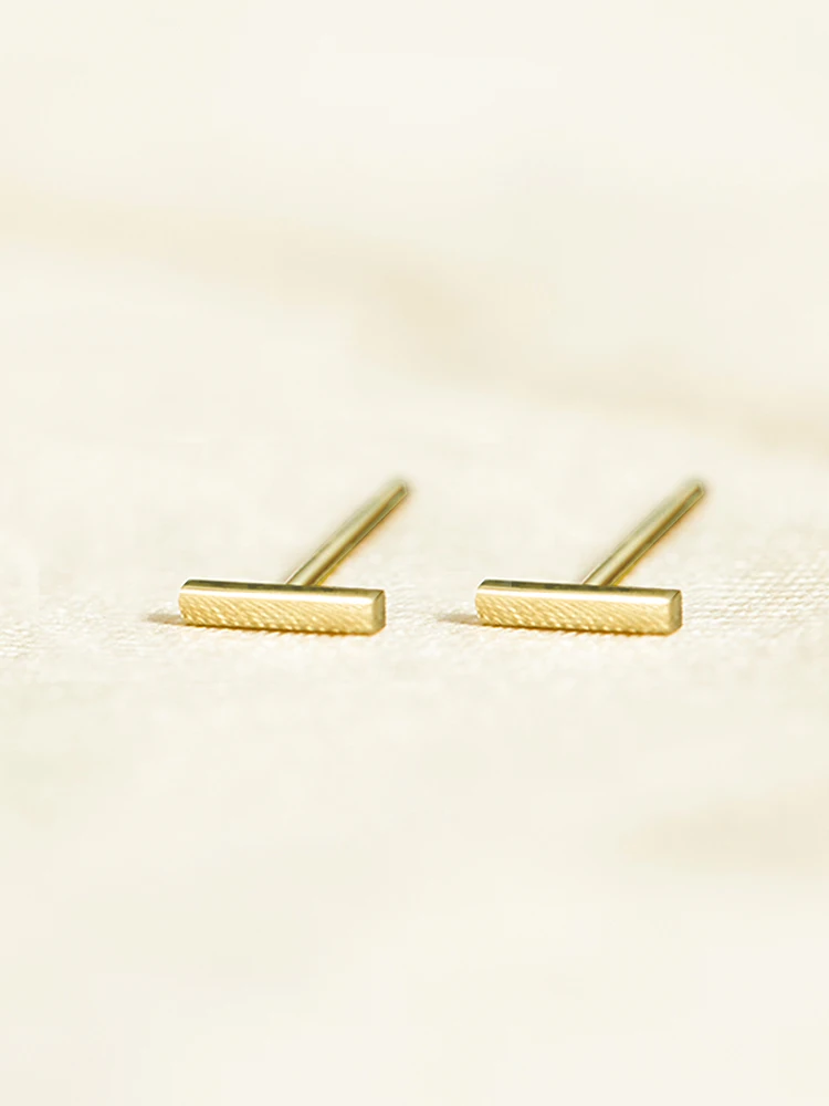 14K Gold Bar หูสตั๊ดหญิง Au585อารมณ์ที่เรียบง่าย Strip ต่างหู Anti-Allergy Ear-Piercing ต่างหู