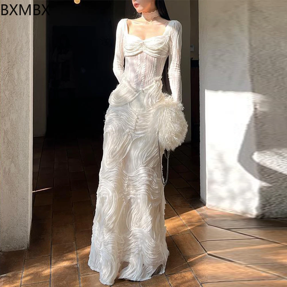 الفرنسية رومانسية الملمس الأبيض الربط تصميم سخية الرقبة محبوك فستان bodycon فستان فيستدو feminino #3