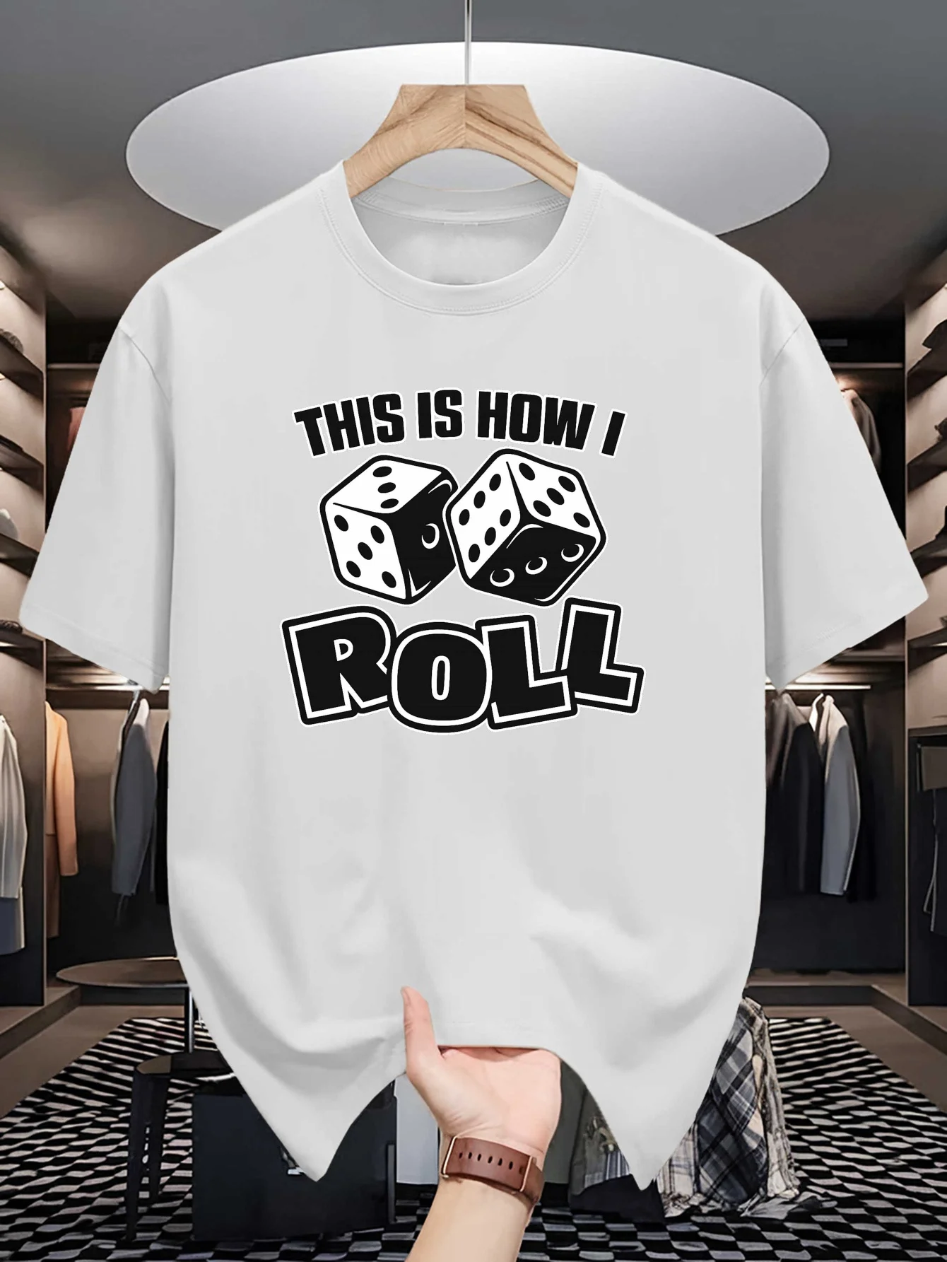 Mens Crew Neck T Shirt This Is How I Roll Dice Vintage Text Graphic Short Sleeve Casual Cotton Gambler Game Lover Streetwear Tee