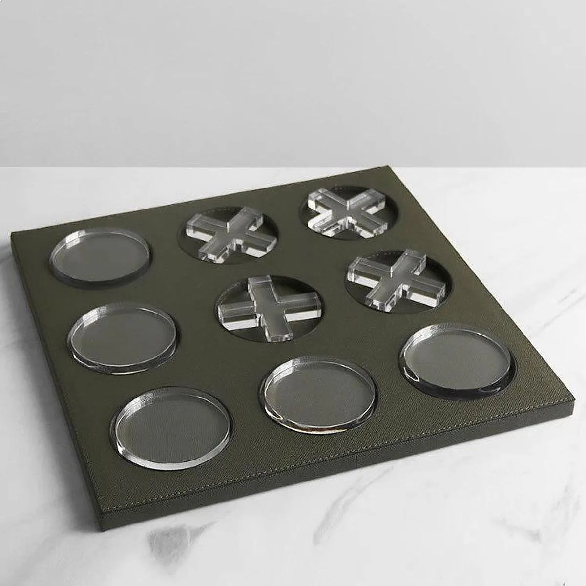 Custom PU Leather Tic Tac Toe Game Board Luxury Acrylic OX Chess Set