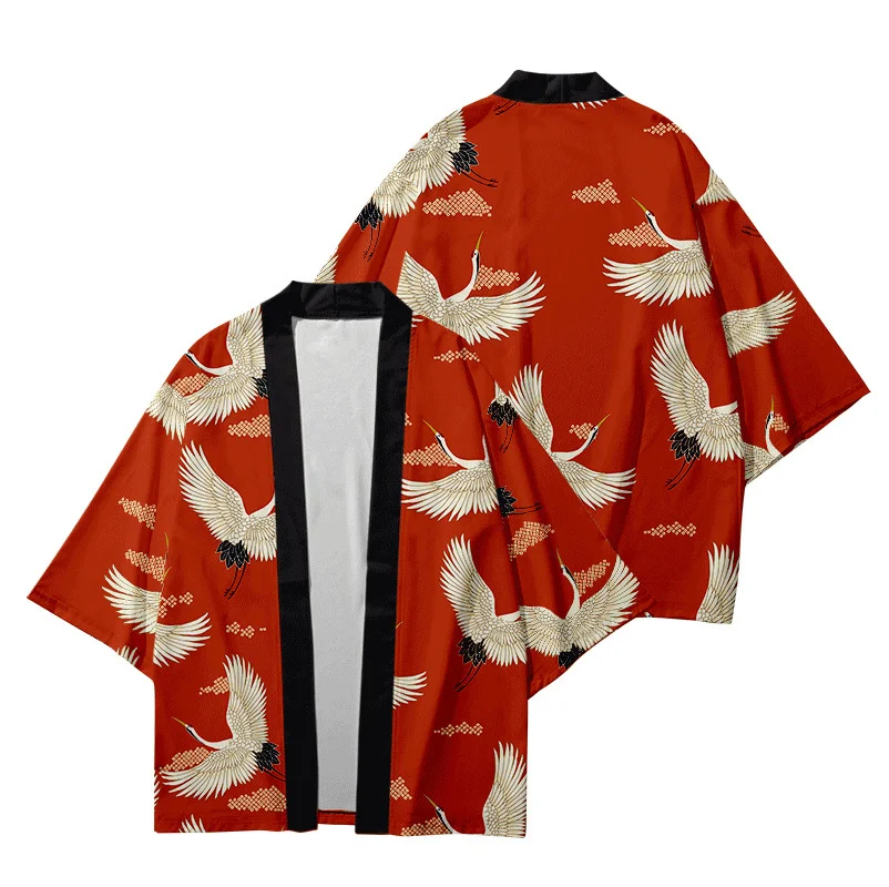 

Детское кимоно от 4 до 14 лет, традиционный японский костюм для мальчиков и девочек, кардиган с волнистым журавлем и принтом хаори, куртка, детская пляжная одежда, плащ