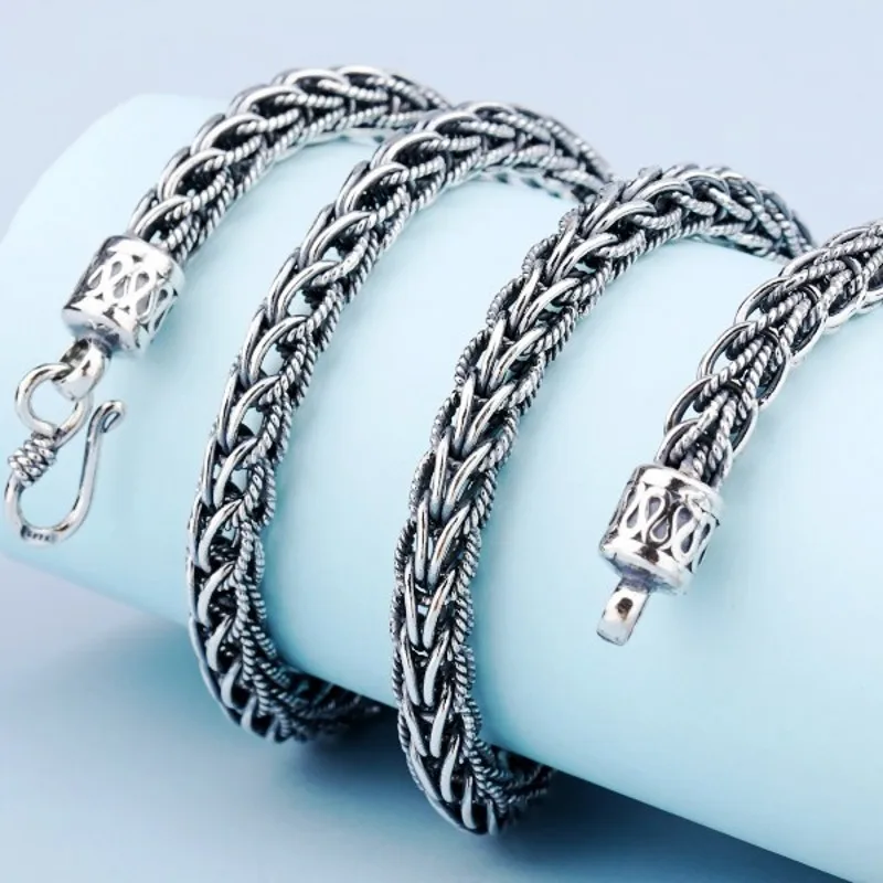 

BOCAI New S925 Silver Jewelry Retro National Style Personality Woven Fried Dough Twists Keel Chain Fashionable Men's Necklace