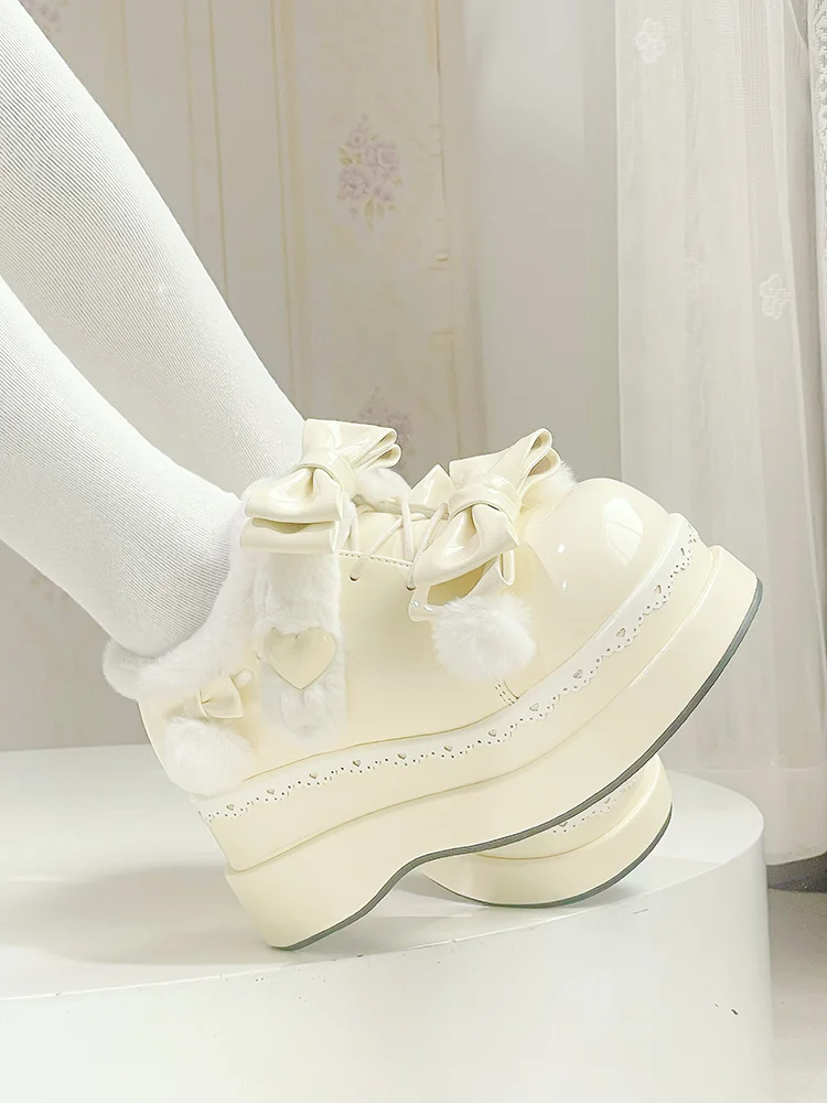 Lolita Original Height Increasing Thick Soled Winter Warm Snow Boots, Japanese Sweet Loli Tea Party Single Shoes