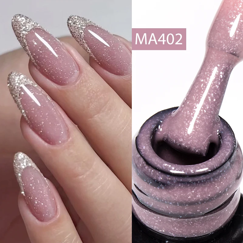 MEET ACROSS 7ml Nude Sparkly Rubber Base Gel Nail Polish Semi Permanent UV/LED Painting Gel For Nails Manicure DIY Design