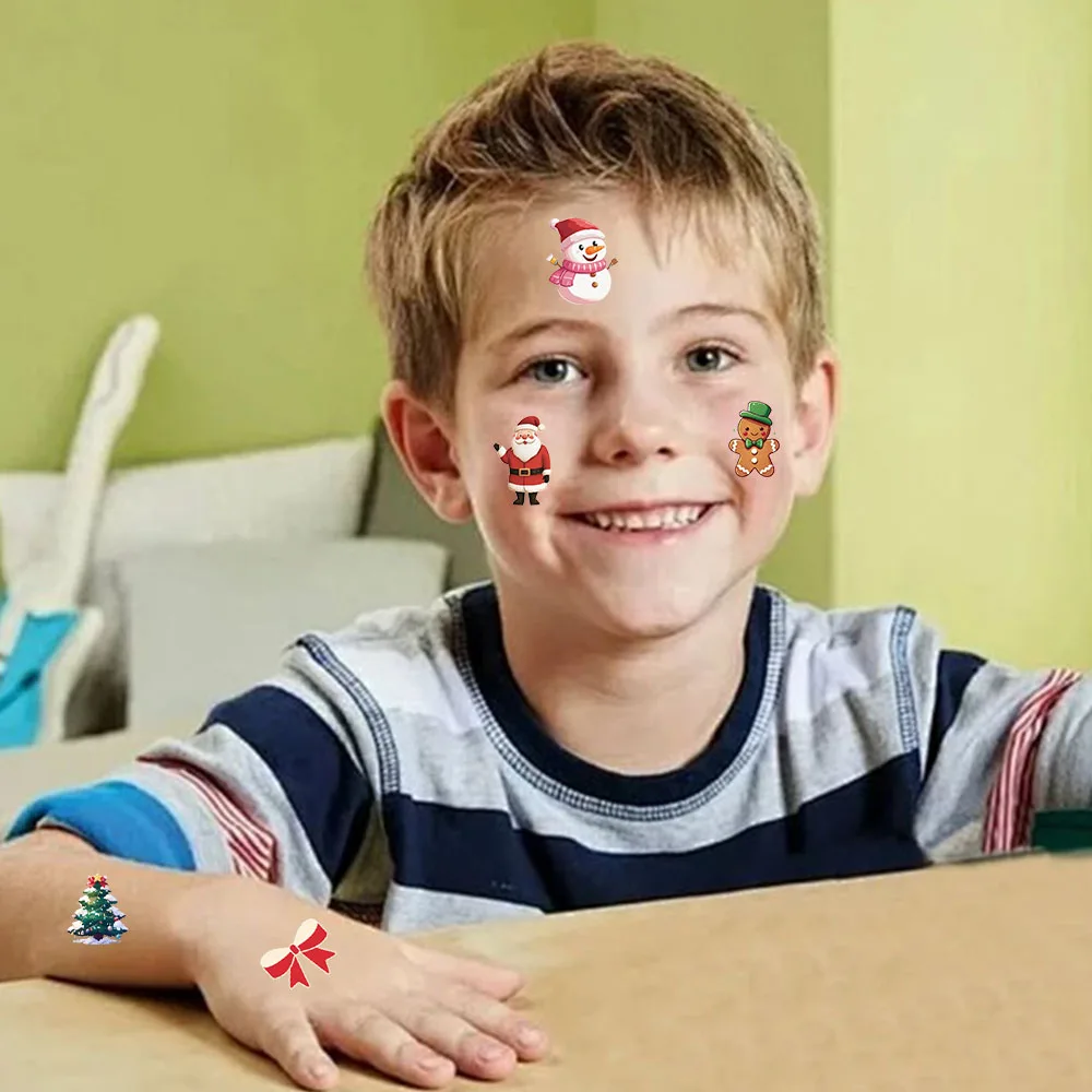 クリスマスのタトゥーステッカー,サンタクロース,エルク,パーソナライズ,レトロ,プレミアム,防水,耐久性,10個