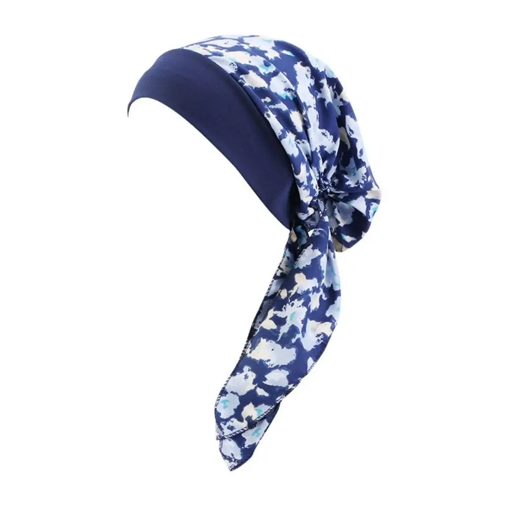 New Pre-Tied Turban Hat Flower Print Adjustable Muslim Hijab Headwear Sleep Cancer Head Scarf Women