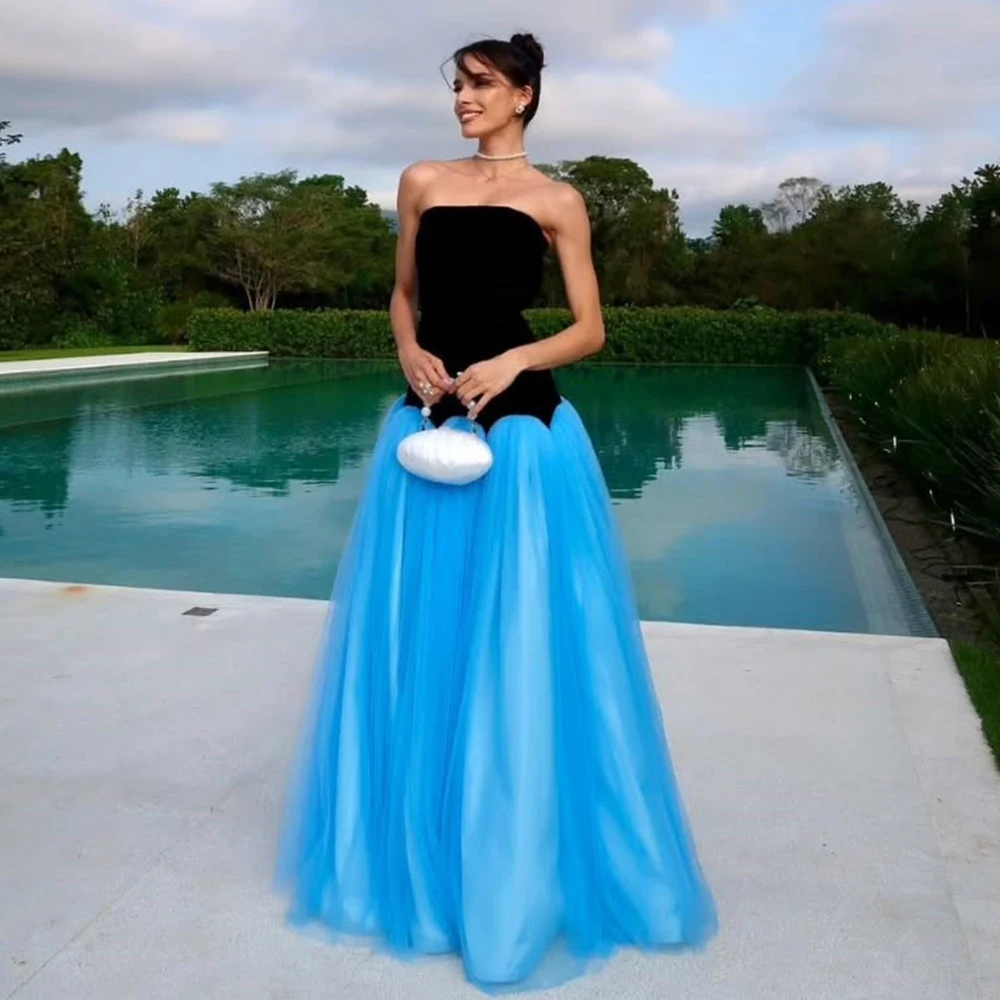 

Dream Gorgeous Strapless Evening Dress Classic A-Line Floor Length Velour and Tulle Women Formal Occasion Customized Gowns