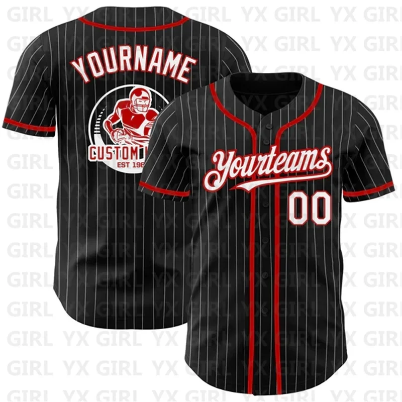 Custom Black White Pinstripe Pink-Light Blue Authentic Baseball Jersey 3D Printed Men Women Shirt Casual Shirts Sport Tops