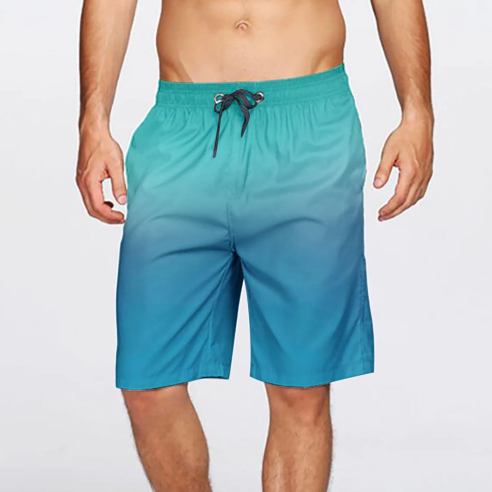 Mens Board Shorts Stylish Gradient Color Contrast Board Shorts Drawstring Double Pocket Trunks Outdoor Holiday Leisure Beachwear