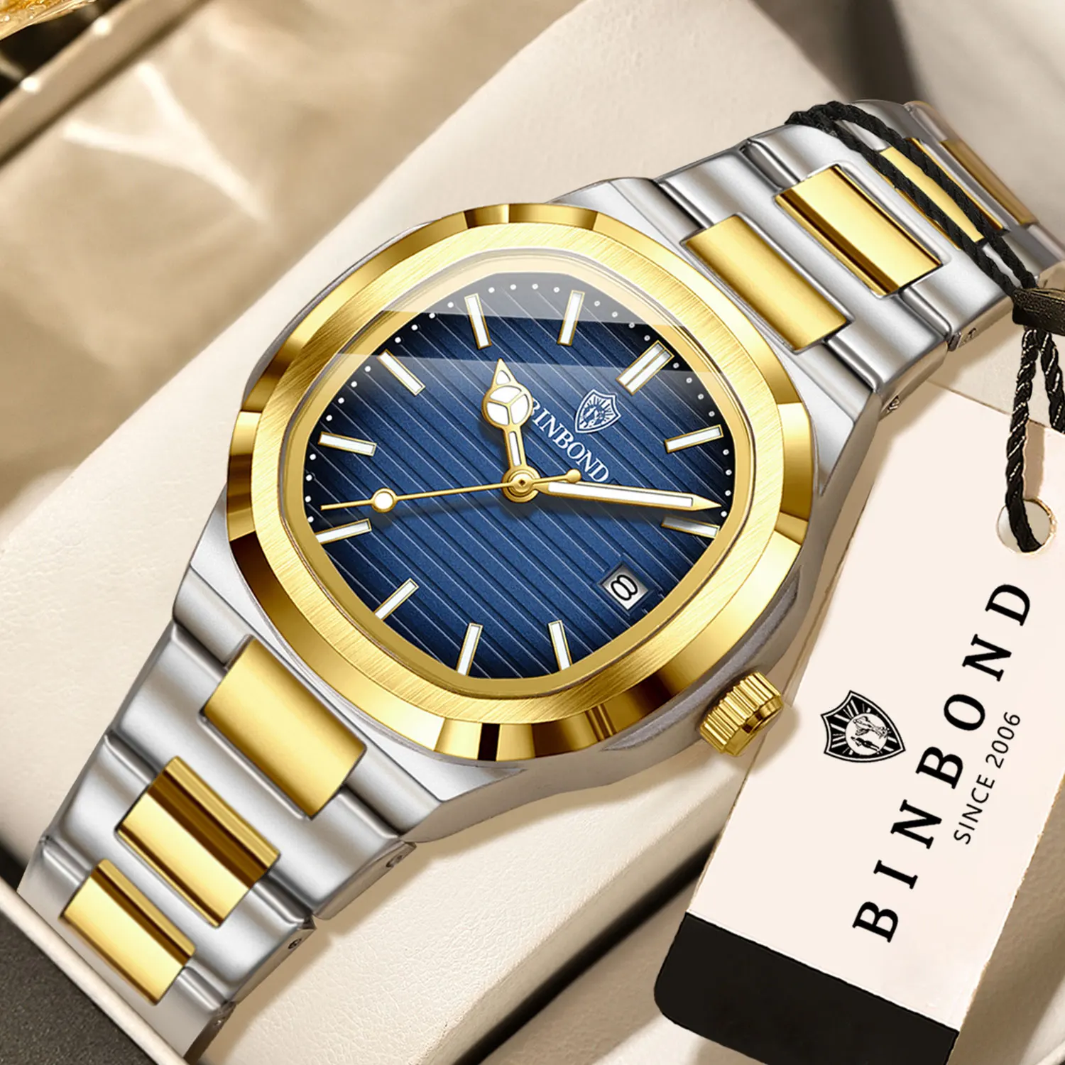 Reloj BINBOND duradero con fecha automática para mujer, reloj casual de cuarzo preciso para mujer, de lujo, luminoso e impermeable.