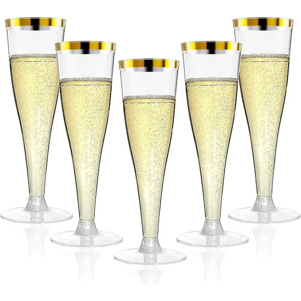 

Одноразовые пластиковые бокалы для вина, 4,5 унции, с золотым ободком, для мимозы, для помолвки, свадьбы, дня рождения, Дня святого Валентина, праздничные принадлежности