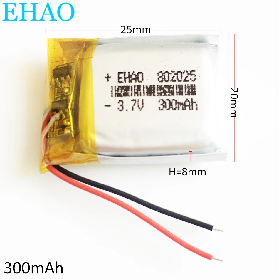 3.7V 350mAh Lithium Polymer Lipo Rechargeable Battery 802025 For MP3 Bluetooth Headset Speaker Mouse Lighter Video Recorder