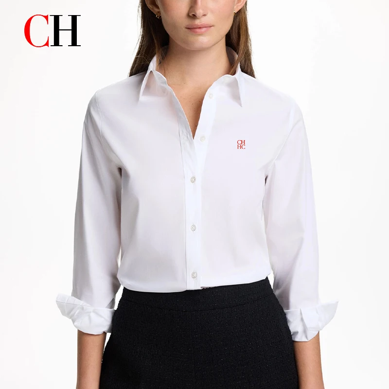 

CH Womens Embroidered Logo Button Down Shirt Long Sleeve Casual Loose Elegant Fashion Blouse Top