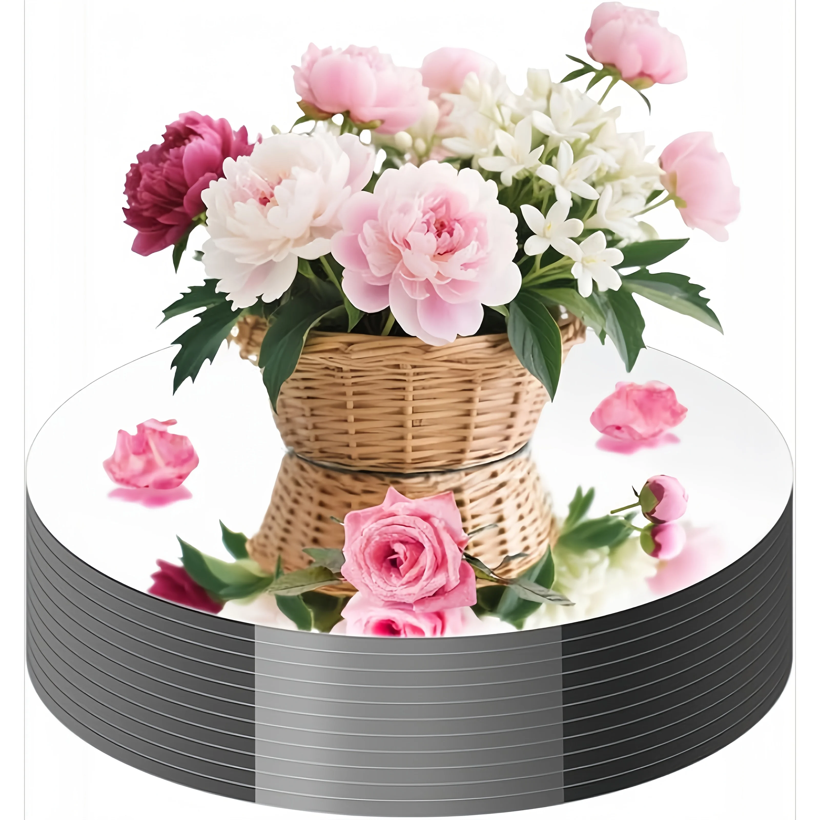 5PCS Functional 2D Acrylic Tray Mirror Round Cosmetic Mirror Dining Table Wedding Birthday Party Decor Photo Props Gift 15CM 1MM