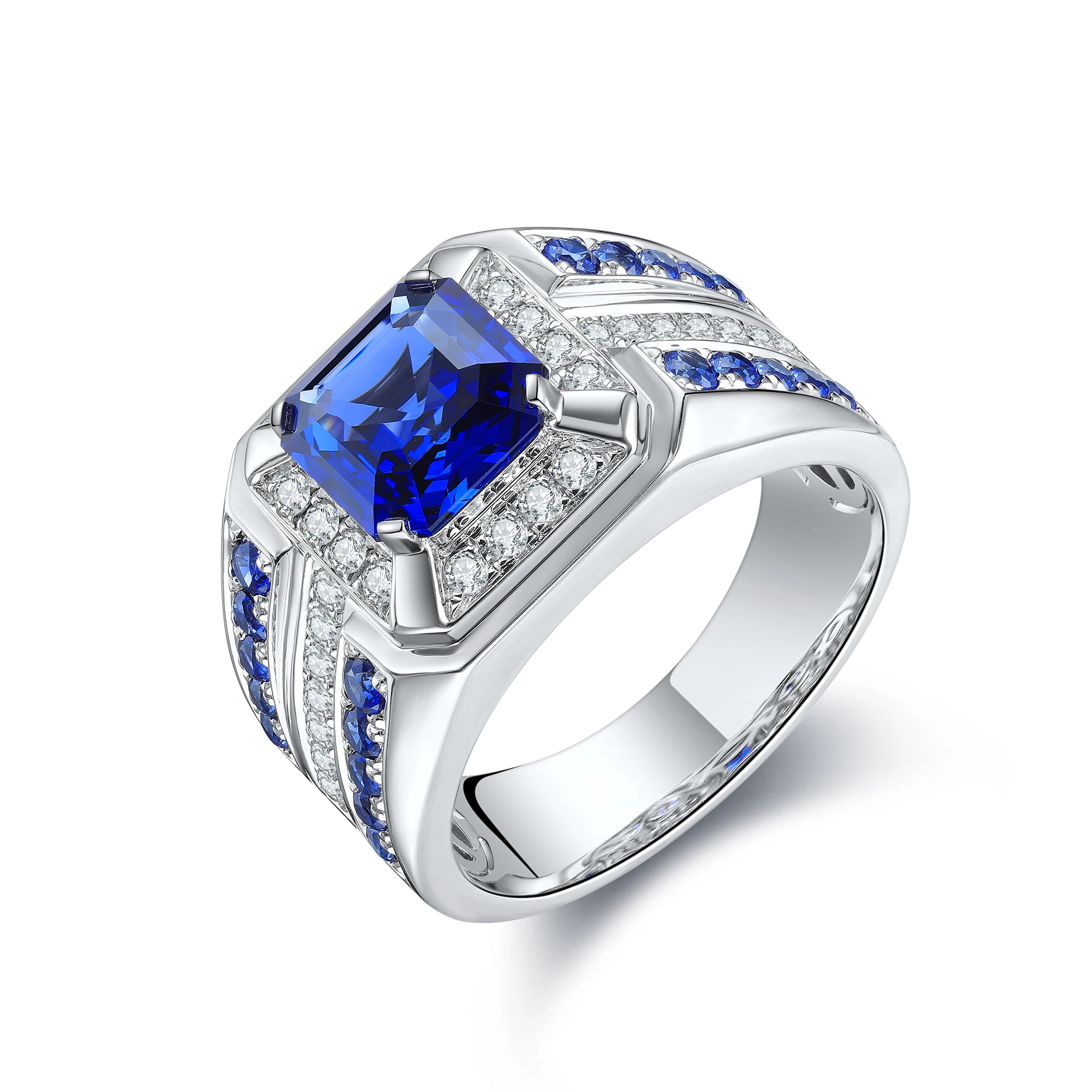 Anillo de zafiro cultivado en laboratorio de diseño de lujo para hombre, joyería de alta calidad, anillo clásico de Plata de Ley, accesorios de joyería para hombre