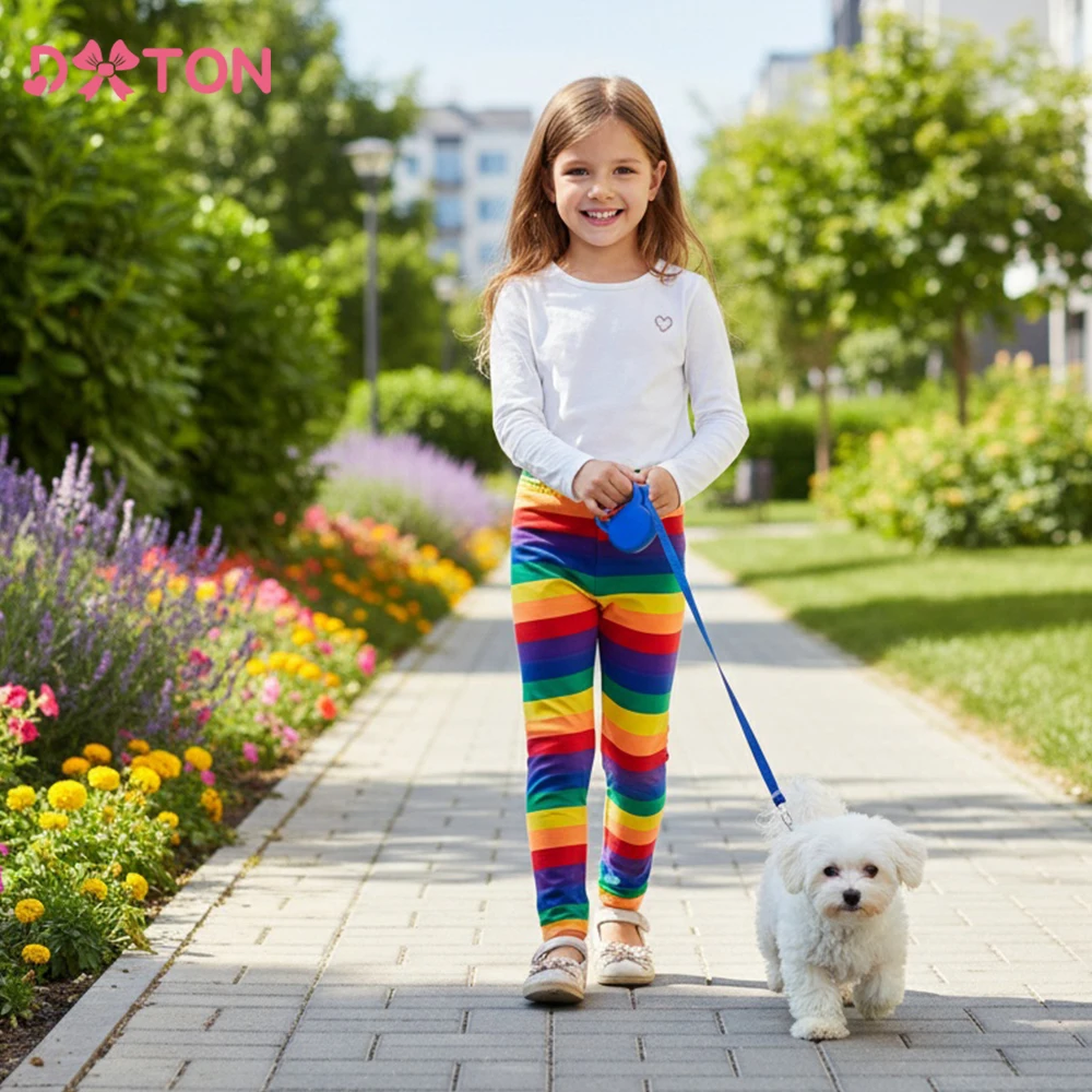 

DXTON Children Leggings Rainbow Striped Girls Pencil Pants Skinny Outerwear Leggings Four Season Toddler Cotton Trousers