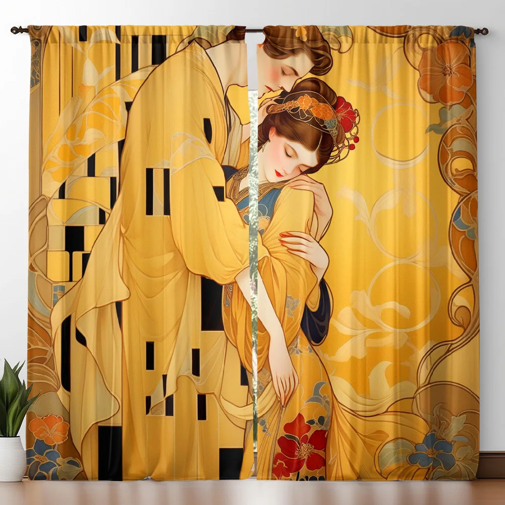

2pcs Oriental Vintage Floral Art Print Curtains, Modern Art Style with Rod Pocket Home Decor, Suitable for Kitchen, Cafe, Living