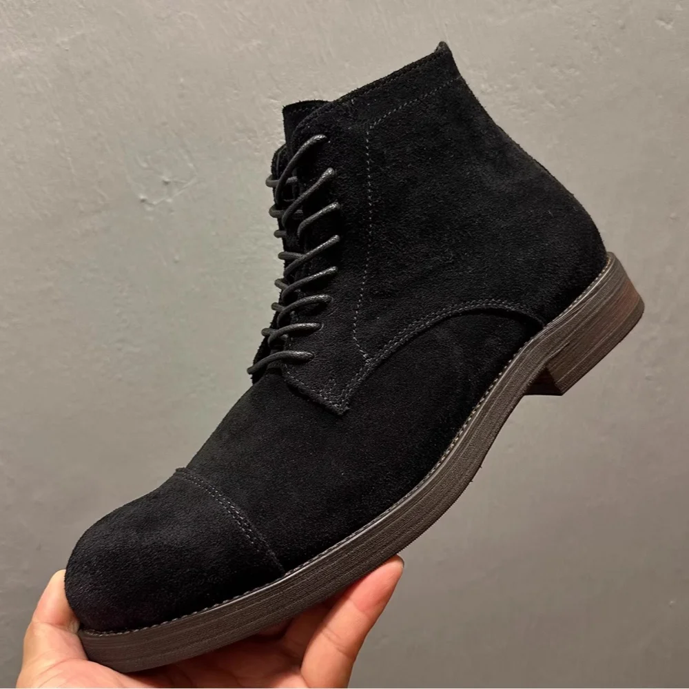 

QHCCID Male Lace Up ZIP Boots Cowhide Leather Handmade Retro Desert Boots Genuine Leather Men's Motorcycle Boots