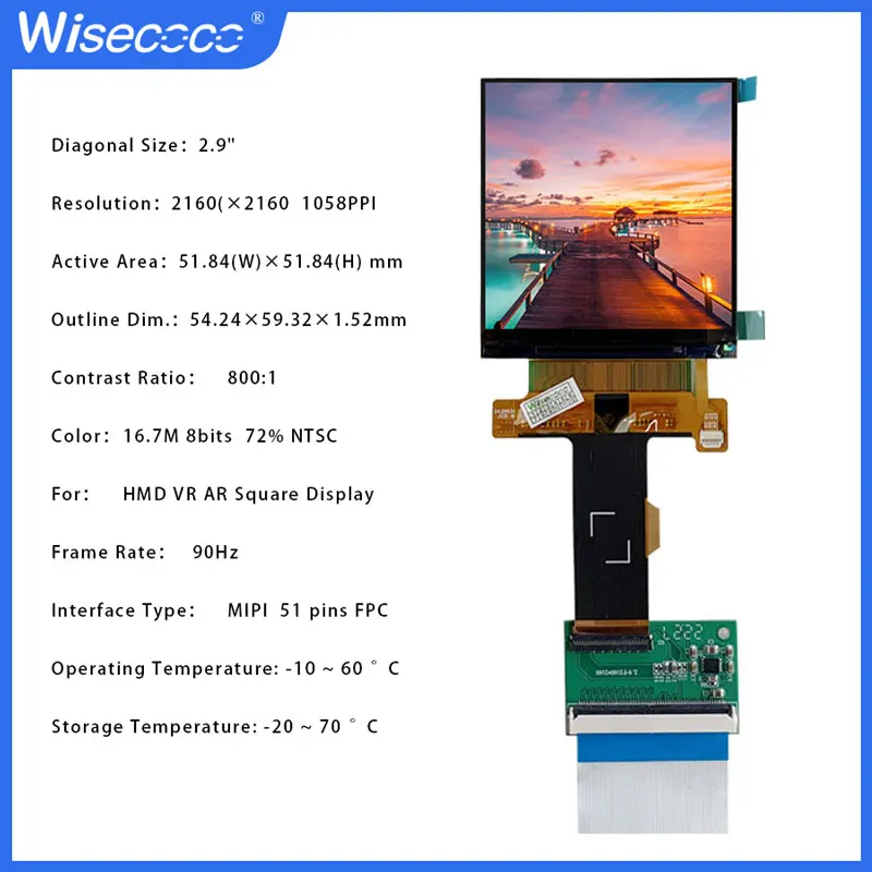 2.9 Inch LCD Display 2160X2160 High Resolution 90HZ MIPI Driver Board For HMD VR AR Screen LS029B3SX06 Panel Wisecoco