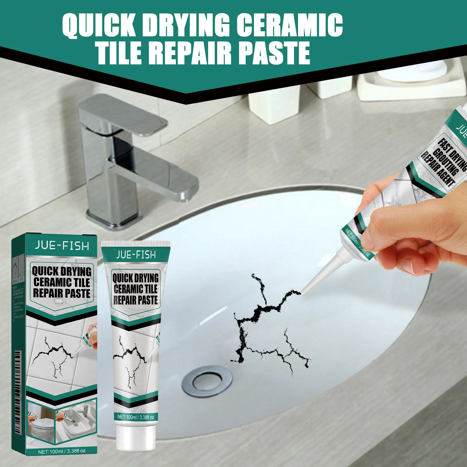 Tile Repair Paste Fast Drying Waterproof Crack Filler Adhesive For Bathroom Kitchen Porcelain Marble Bathtub Toilet Kit