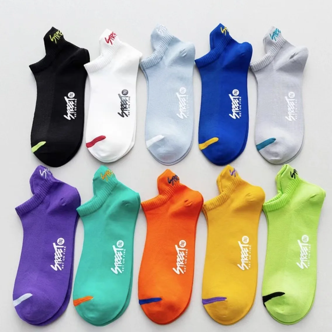 Fluorescent Color Socks Men's And Women's Boat Socks Spring Summer New Trendy Deodorant Sweat-Absorbing Breathable Sports Stocks