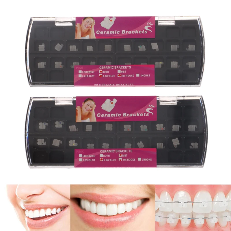 1 Box Dental Ceramic Bracket Roth/MBT 022 Hook 3-4-5 Hooks Clear Braces Orthodontics Consumables