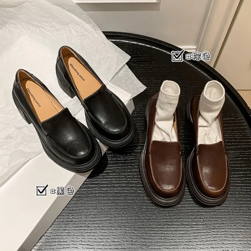 

Women's Genuine Leather Mary Jane Shoes | Retro Korean Japanese Style Platform Wedge with Round Toe