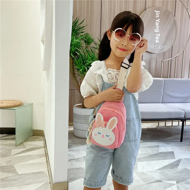Cute Rabbit Canvas Children's Crossbody Bag Fashionable Princess Girl's Coin Purse Single Shoulder Bag Trendy Kids Bag