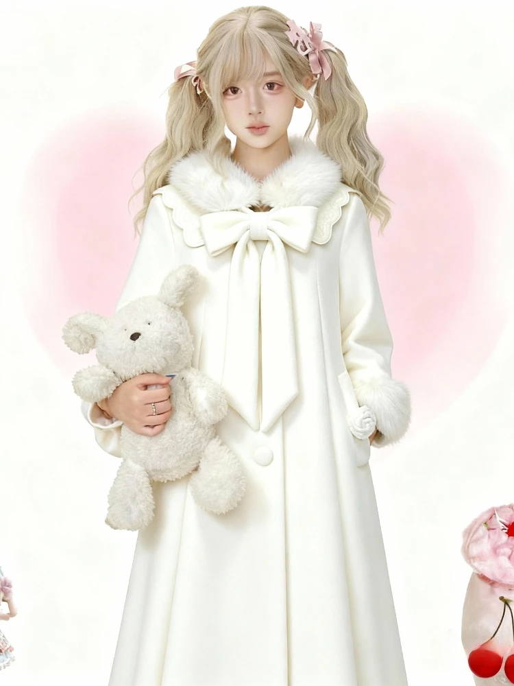 اليابانية لوليتا Kawaii طويلة الأكمام مزيج طويل المرأة عادية لون نقي معطف الحلو أنيمي زر المرقعة الانحناء 2025 الخريف