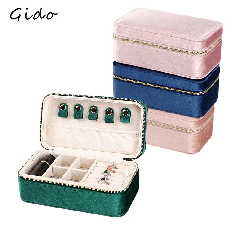 Wholesale Double Layer Velvet Jewelry Storage Box Portable Earrings Ring Box Jewelry Packaging Box Gift Box