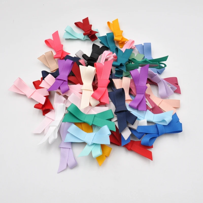 50Pcs/Lot Handtied Grosgrain Ribbon Bow Hair Clips For Baby Girl Infant Bowtique HairBows Toddler Hair Accessory