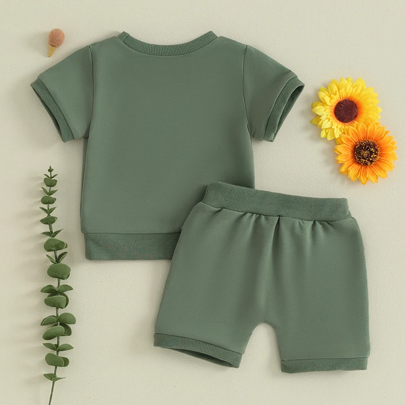 Toddler Boys Clothes Summer Baby Clothing Short Sleeve Solid Color Tops and Drawstring Shorts Sets Cotton Outfits